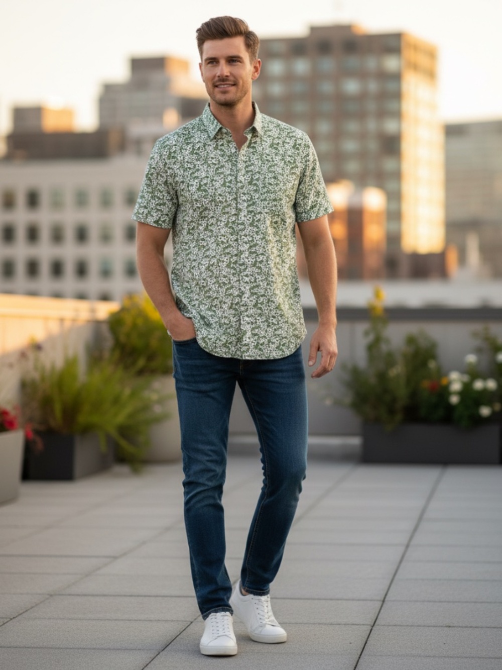 NWT Club Room green and white floral shirt.  Lg